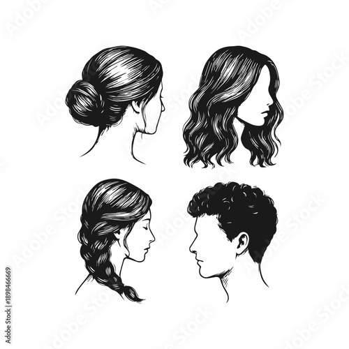Different people head profiles showing various hairstyles