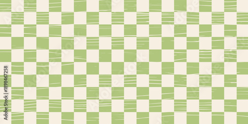 Abstract vector seamless pattern with distorted cage in y2k style. Twisted checkered funky background. 90s, 00s aesthetic. Retro wavy psychedelic checkerboard