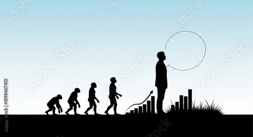 Human evolution and progress concept silhouette graphic.
