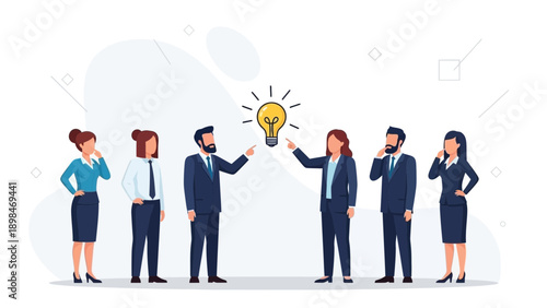 Diverse business team brainstorming new ideas, lightbulb innovation concept