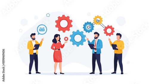 Teamwork and Collaboration: Business People Working with Gears