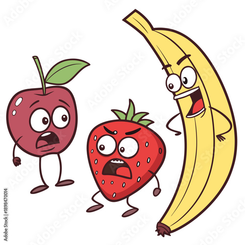 Cartoon fruits with expressive faces anthropomorphic fruits