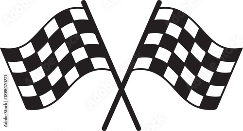 two crossed checkered Flag NASCAR Racing flag, sports finish line flag silhouette vector