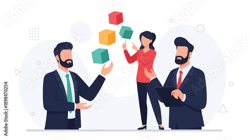 Business Team Juggling Cubes, Strategy, Planning, Collaboration, Success