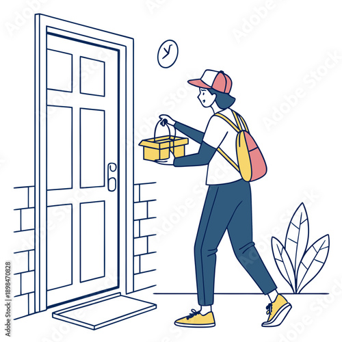 Courier delivering food package to doorstep delivery