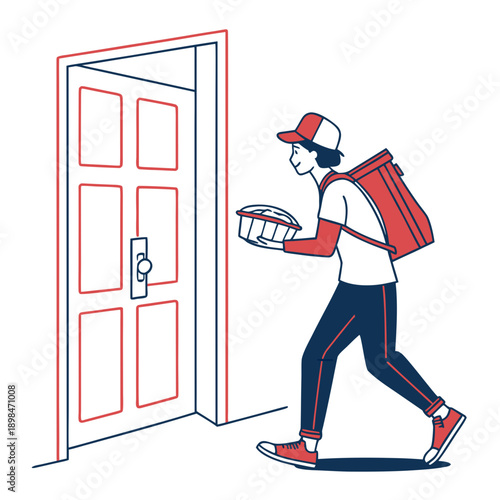 Courier delivers food to doorstep with insulated bag