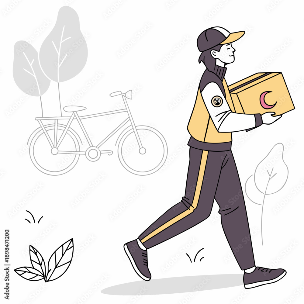 Obraz premium Courier walking with package box delivery