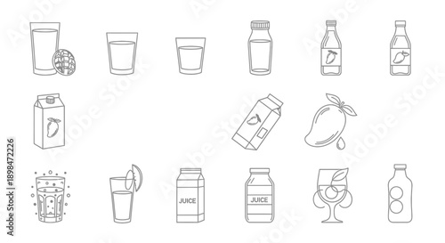 Collection of Beverage Containers and Drinks.
