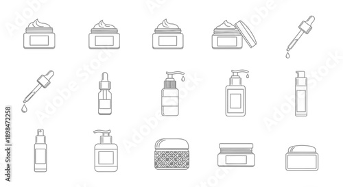 Collection of Cosmetic Products and Packaging.