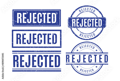 Set of blue grunge rejected rubber stamps in various shapes and designs