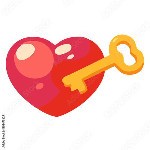 Symbolic red heart illustration with a golden key, representing unlocked love, trust, and deep connections. An ideal gift for romantic gestures, devotion, or revealing cherished secrets