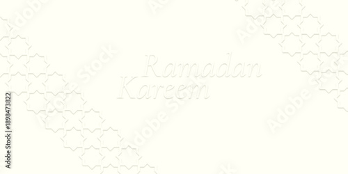 Elegant Ramadan Kareem greeting design featuring subtle Islamic geometric patterns on a serene off-white background
