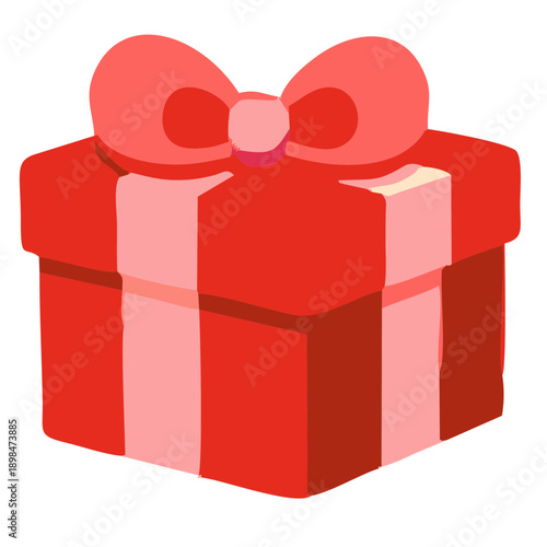 Vibrant red gift box illustration featuring a charming pink ribbon and bow, perfect for celebrations and special occasions, adding a touch of joy to any design project