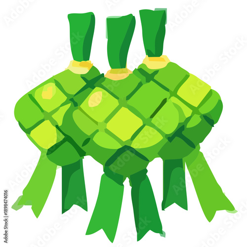 Vibrant green ketupat dumplings, a cherished symbol of celebration and togetherness, hand-drawn in a charming, traditional style for festive occasions and cultural gatherings