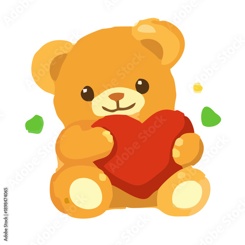 Cute Teddy Bear Holding a Red Heart, Symbolizing Love and Affection