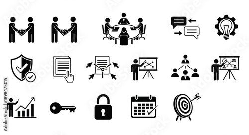 Business Icons Set Meeting Strategy Planning and Success.