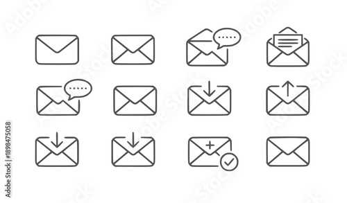 Collection of various email and envelope icons in a linear style