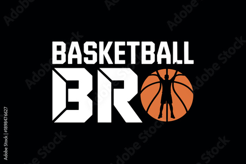 Dynamic basketball text design with bold white letters and orange ball symbol on a sleek black background