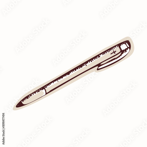 Hand drawn bible journaling pen motif icon. Black and white isolated design element for religious bible journal graphic. with Christian cross as note taking pen, highlighter, felt-tip or jot down pen 