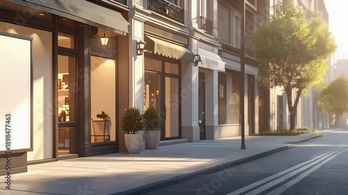 Wallpaper Mural 夜の街並みに溶け込む店舗前の白く発光する広告看板風景 Torontodigital.ca