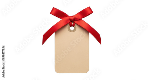 Simple Kraft Paper Gift Tag with Small Red Bow, Media for Flexible Arrangement in Artisanal Designs.
