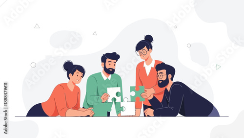 Teamwork Collaboration, Puzzle Pieces, Business Strategy, Diverse Group Working Together