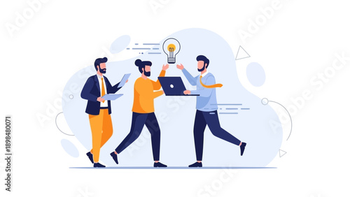 Teamwork idea generation, business collaboration, startup innovation, lightbulb concept