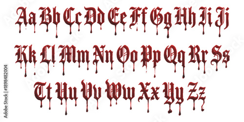 Gothic style alphabet with dripping blood effect, perfect for spooky halloween designs and horror themes vector illustration