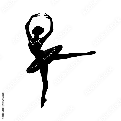 Vector Silhouette of Elegant Ballerina Dancing in Tutu Representing Classical Ballet and Grace