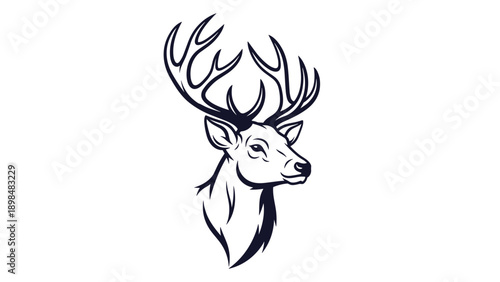Majestic deer head silhouette featuring intricate antlers in a dark blue or black ink style, perfect for hunting club logos or forest themes.