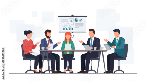Business Team Meeting in Office with Presentation Chart