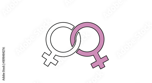 Two interlocked female gender symbols representing a lesbian relationship, with one outlined and the other colored pink.