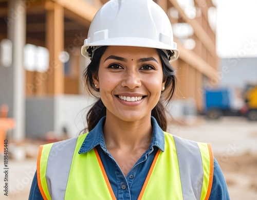 Wallpaper Mural Smiling Female Construction Worker in Hard Hat. Torontodigital.ca