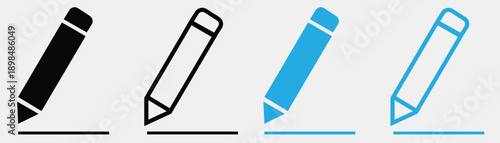 Pencil writing icons in solid and outline styles, showing the act of writing and creating.