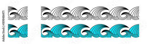 ocean sea wave decorative ornament seamless pattern frame border vector illustration