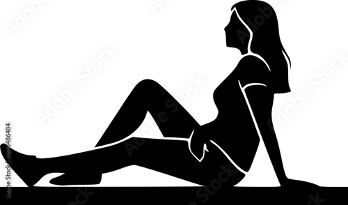 Vector Silhouette of Young Woman Sitting and Relaxing on the Ground in Casual Pose