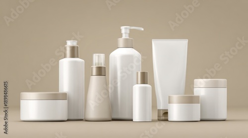 Wallpaper Mural Assortment of cosmetic containers in neutral colors, arranged on a seamless background Torontodigital.ca