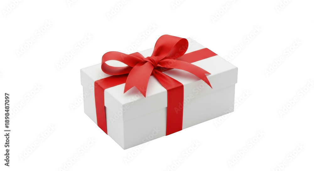 Obraz premium Small White Gift Box with Red Ribbon and Bow - Isolated Cut-out