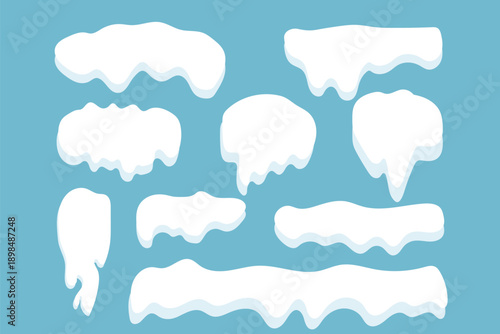 Snow ice vector winter frame effect frozen illustration. Icicle cold frozen frost ice snow cap set.