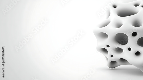 Abstract white organic structure with hollow spaces on a soft gradient background for creative design and artistic concept