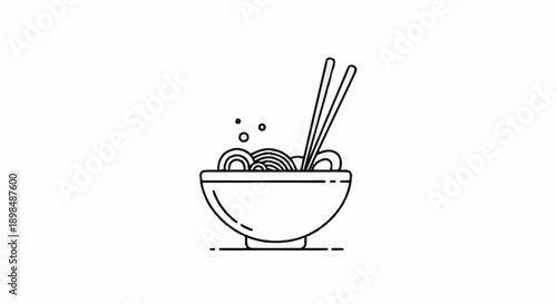 Simple line drawing of a bowl of noodles with chopsticks.