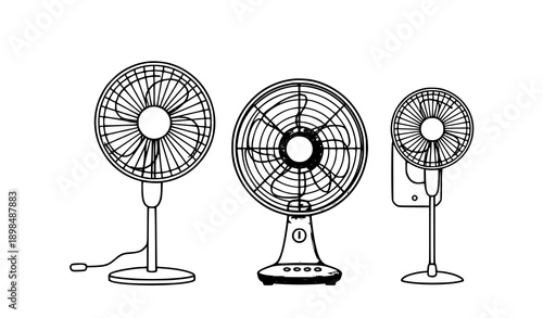 Electric Fan Household Appliance Cartoon Flat Vector Set