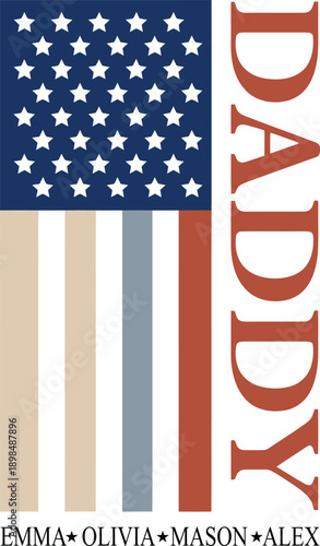 Personalized Daddy American Flag Typography Illustration