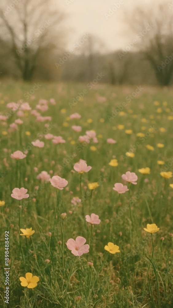 Naklejka premium Serene floral meadow wallpaper for mobile