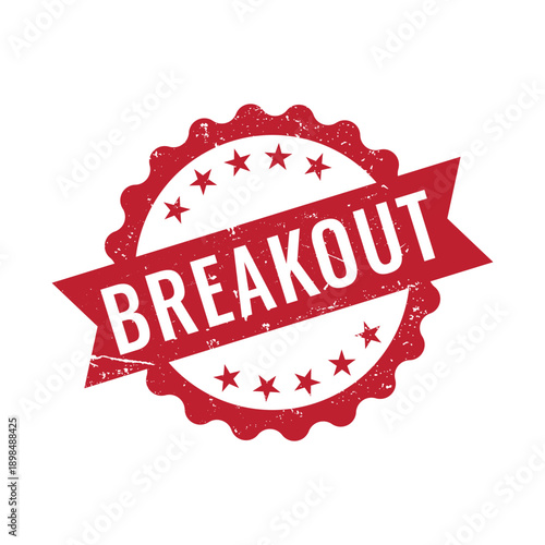 Professional red circular breakout badge with ribbon and star details for event session and workshop activities