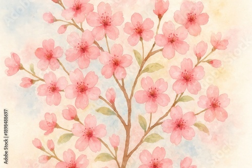 Delicate watercolor cherry blossoms illustration background