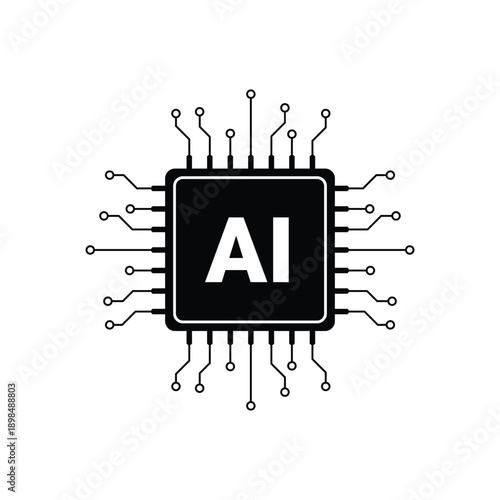 Illustration of Ai icon, symbol, sign, Vector illustration of artificial intelligence chip icon with ai text microprocessor outline, technology concept for machine learning and neural networks