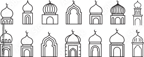 Collection of islamic architectural elements featuring arches domes and ornate windows