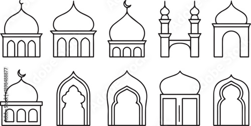 Collection of islamic architectural elements featuring arches domes and ornate windows