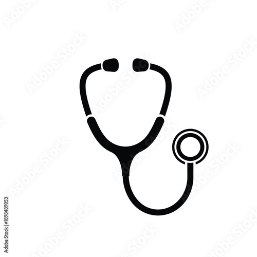 Vector illustration of simple black and white icon of a stethoscope, a medical instrument used for listening to internal sounds of an animal or human body